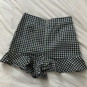 Black and white checkered gingham ruffle shorts